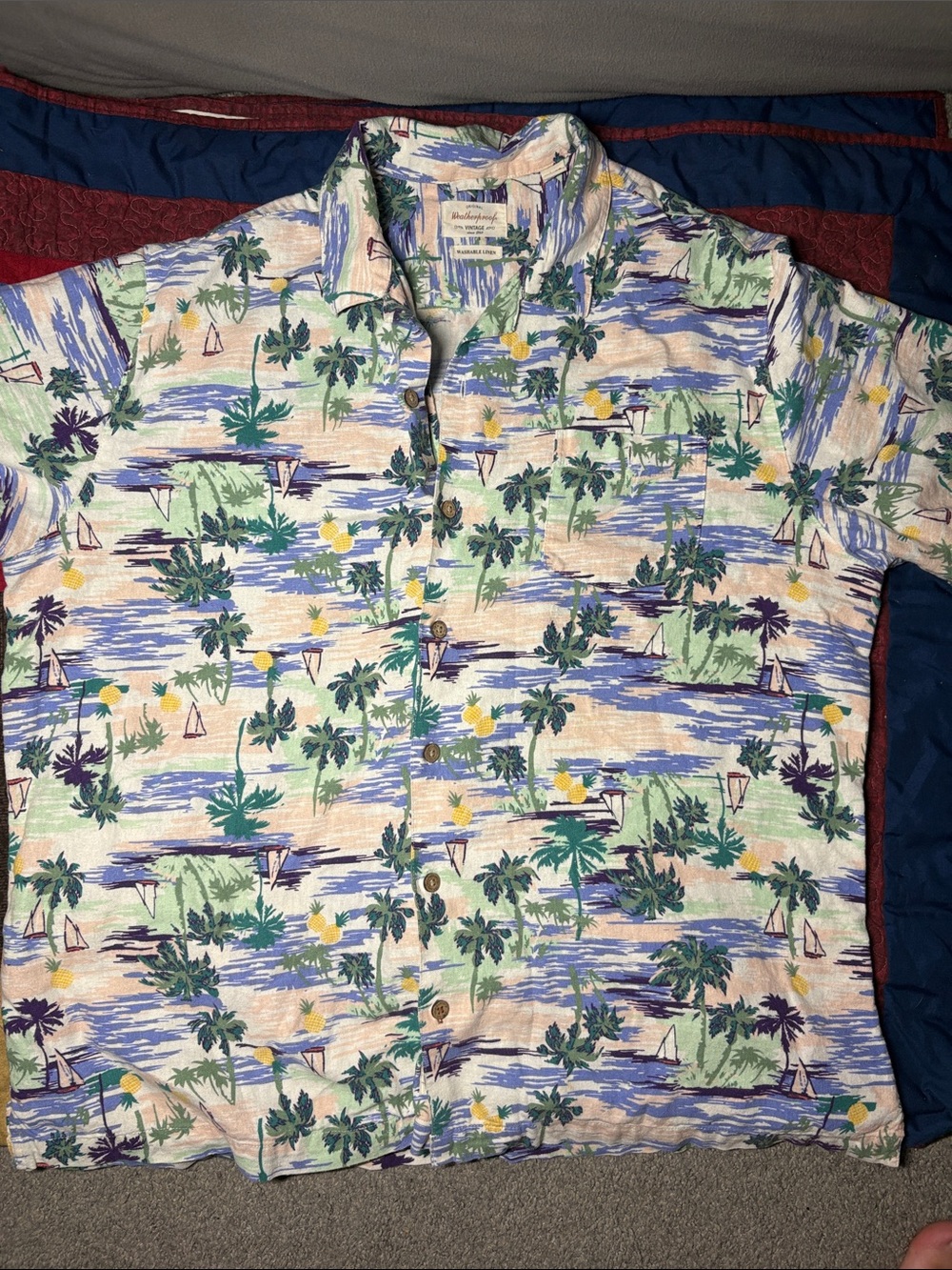 Men's Tropical Print Short-Sleeve Button-Up Shirt - Pastel Multi